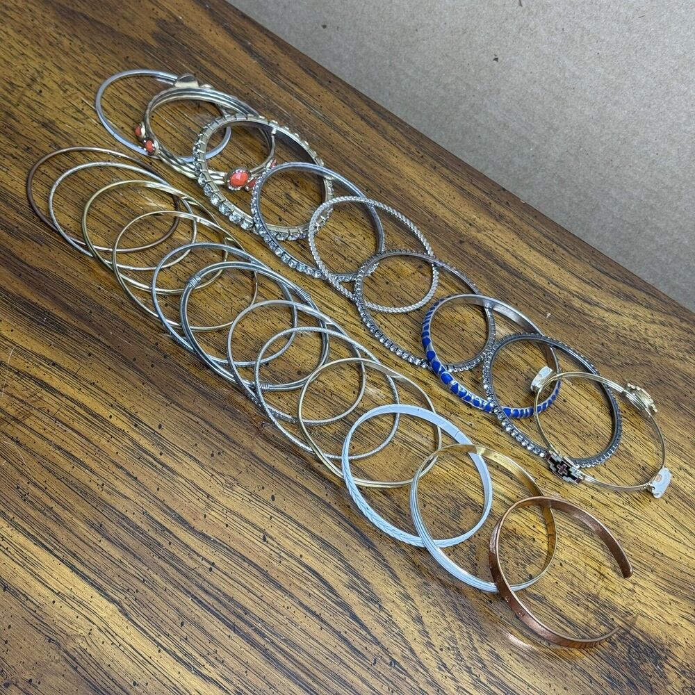 Vintage LOT Bangle Bracelets Spacer Metal Faux-Rhinestones‎ FASHION Enamel